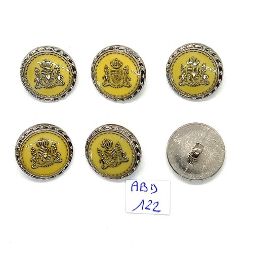 6 boutons en résine argenté et jaune - 21mm - abd122