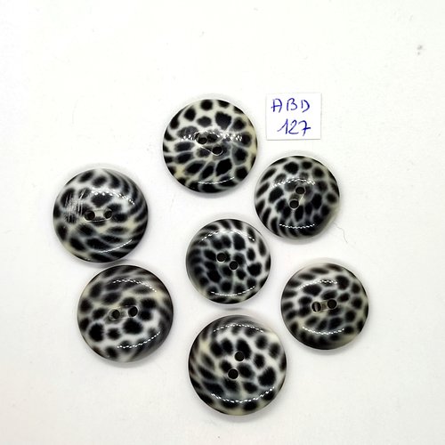 7 boutons en résine écru et noir - 25mm et 22mm - abd127