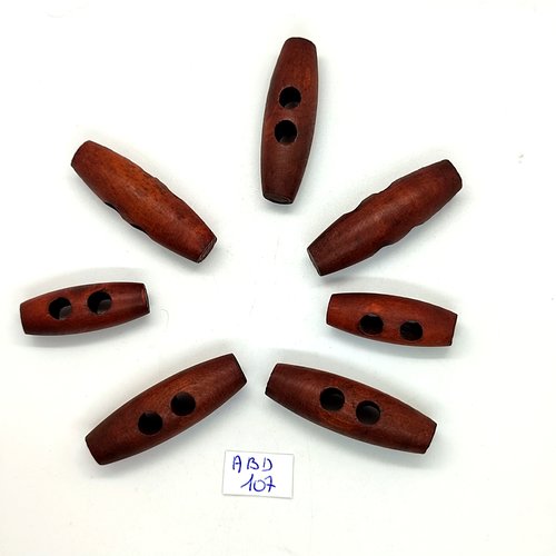 7 boutons brandebourg en bois marron foncé - 11x30mm et 13x40mm - abd107