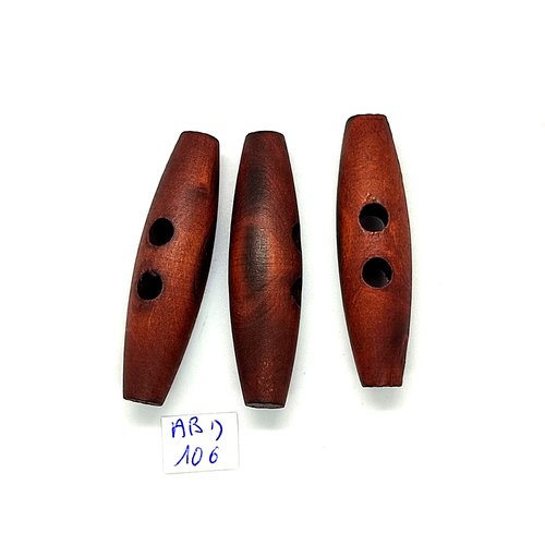 3 boutons brandebourg en bois marron foncé - 14x51mm - abd106
