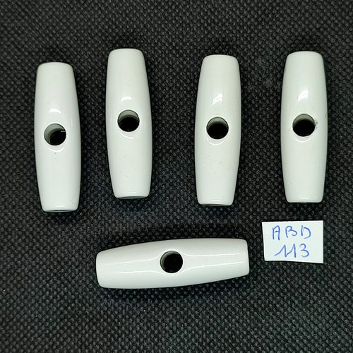 5 boutons brandebourg en résine blanc - 12x40mm - abd113