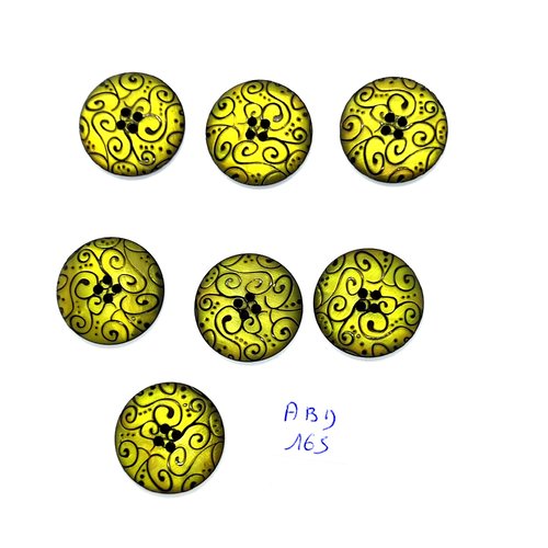 7 boutons en résine vert et noir - 22mm - abd165