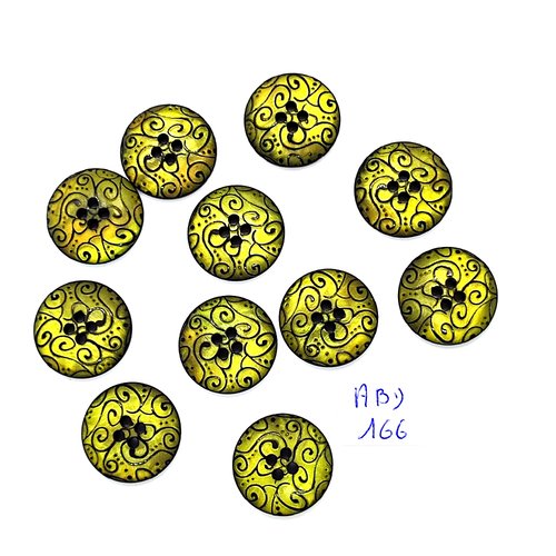 11 boutons en résine vert et noir - 17mm - abd166