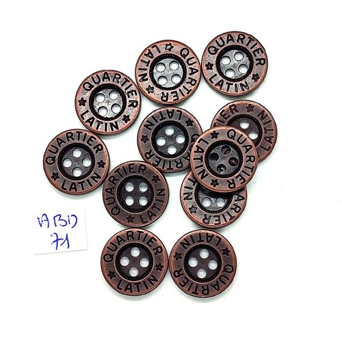 11 boutons en métal cuivre - quartier latin - 16mm - abd71