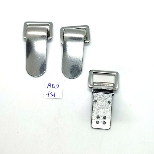 3 attaches en métal argenté - 45x15mm - abd151