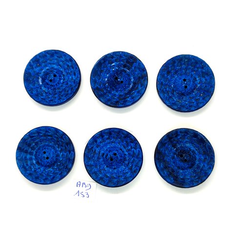 6 boutons en résine bleu - vintage - 35mm - abd153