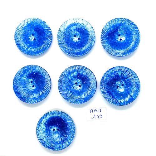 7 boutons en résine bleu - vintage - 36mm - abd159