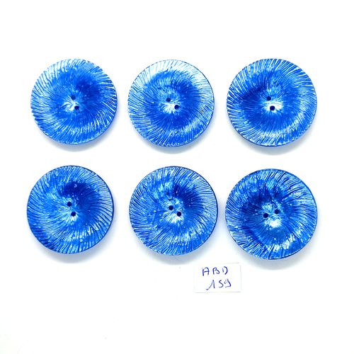 6 boutons en résine bleu - vintage - 36mm - abd159