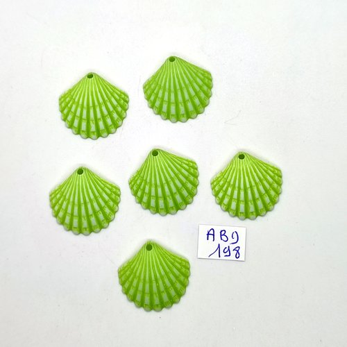 6 boutons fantaisie en résine vert (coquillage) - 22mm - abd198