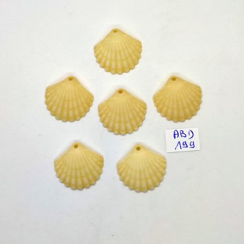 6 boutons fantaisie en résine jaune / orangé (coquillage) - 22mm - abd199