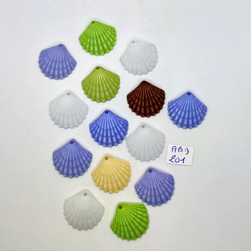 14 boutons fantaisie en résine multicolore (coquillage) - 22mm - abd201