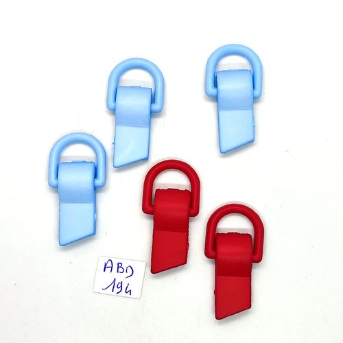 5 attaches en résine bleu et rouge - 48mm - abd194
