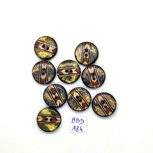 9 boutons en résine vert - marron et écru - 18mm - abd184