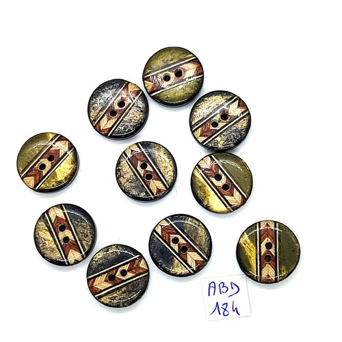 10 boutons en résine vert - marron et écru - 18mm - abd184