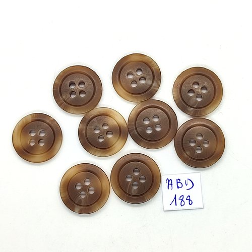 9 boutons en résine marron - 17mm - abd188