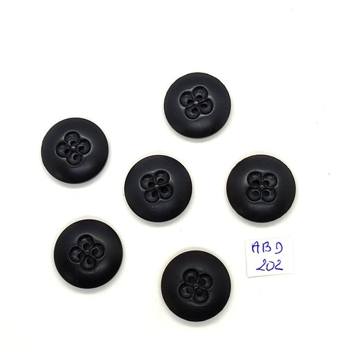 6 boutons en résine noir - 22mm - abd202