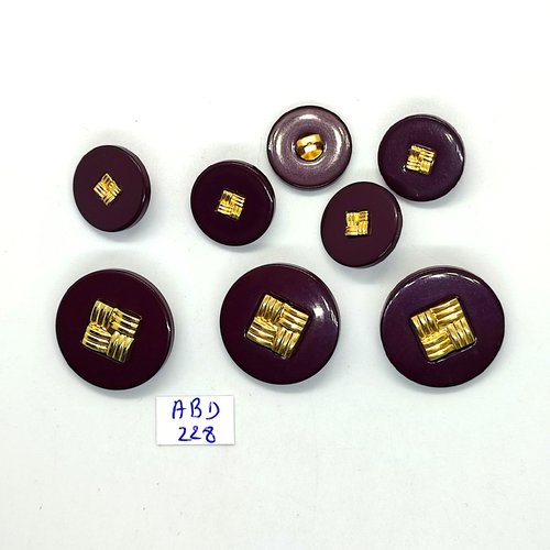 8 boutons en résine violet et doré - 18mm et 25mm - abd228