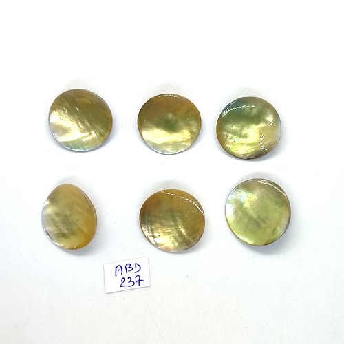 6 boutons en nacre jaune - 23mm - abd237
