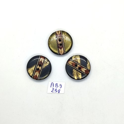 3 boutons en résine vert et marron - 23mm - abd238