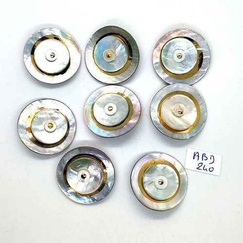 8 boutons en nacre blanc cassé et marron - 27mm - abd240
