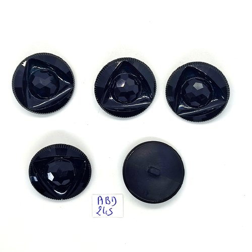 5 boutons en résine noir - 28mm - abd245