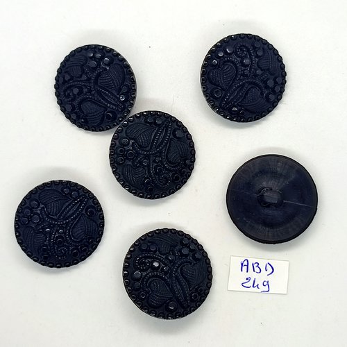 6 boutons en résine noir - 28mm - abd249