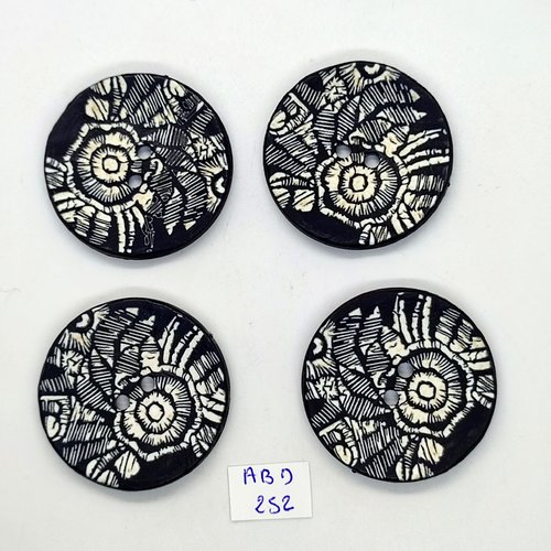 4 boutons en résine noir et blanc - 40mm - abd252