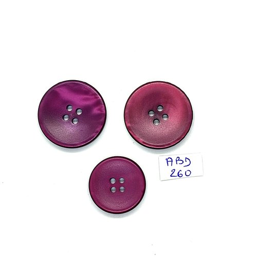 3 boutons en résine violet - 27mm et 22mm - abd260