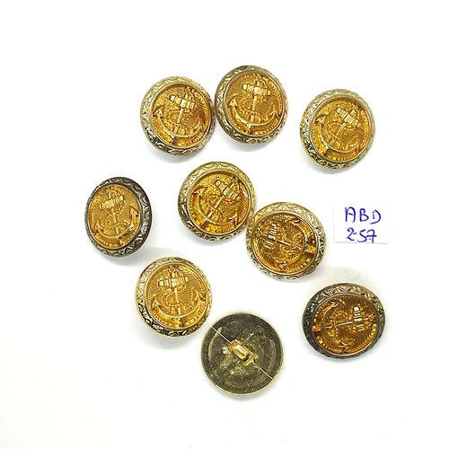 9 boutons en résine doré (une ancre) - 21mm - abd257