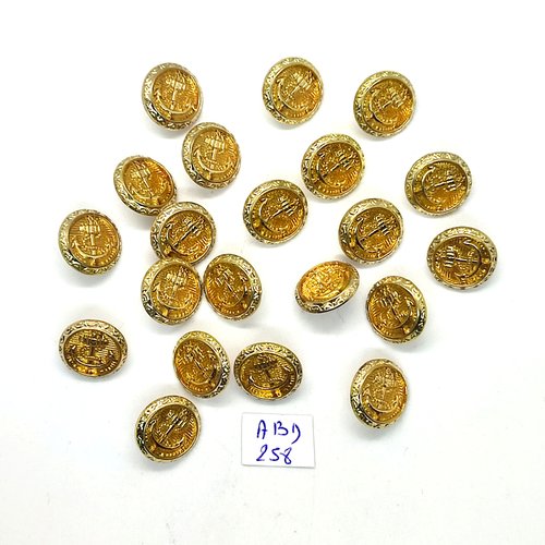 21 boutons en résine doré (une ancre) - 15mm - abd258