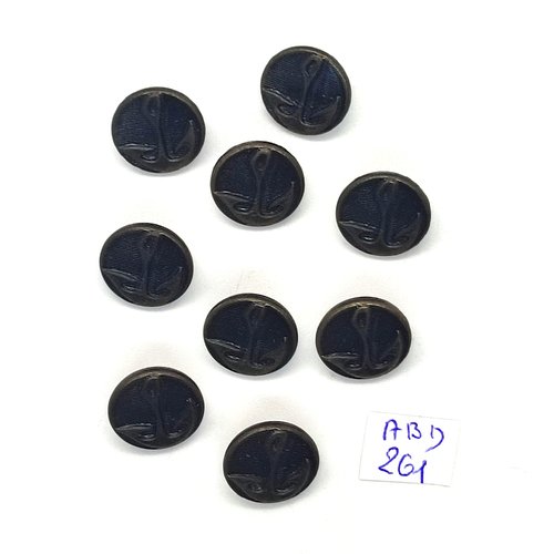 9 boutons en métal argenté et bronze (une ancre) - 14mm - abd261