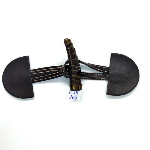 1 bouton brandebourg en cuir marron et métal bronze - 15cm fermé - abd263