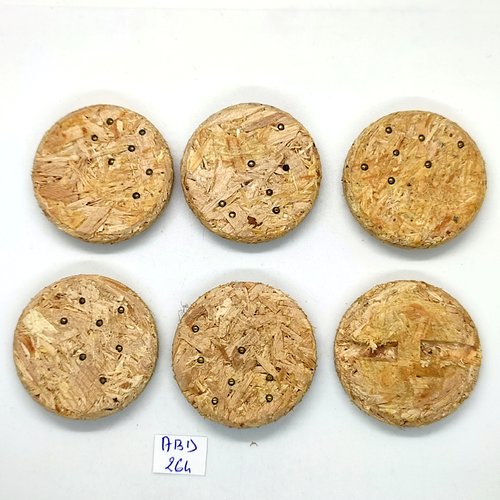 6 boutons en bois compressé beige - vintage - 40mm - abd264