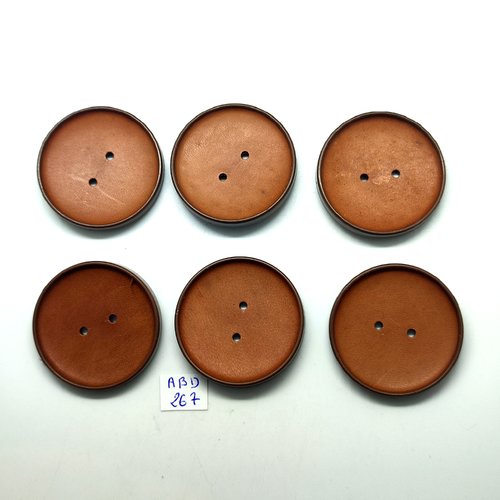 6 boutons en résine marron - vintage - 40mm - abd267