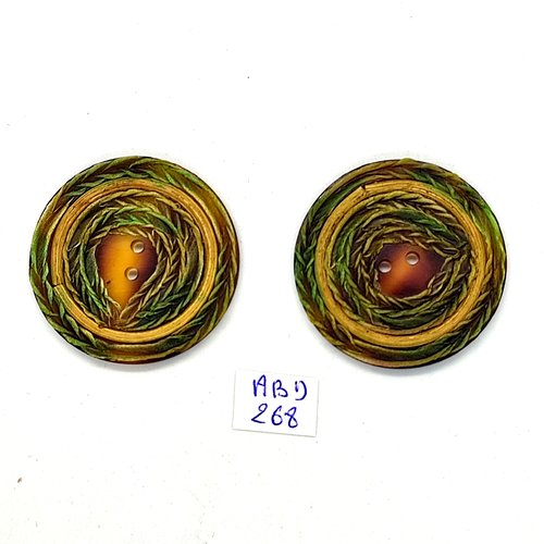 2 boutons en résine multicolore - vintage - 39mm - abd268