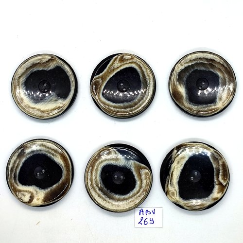 6 boutons en résine marron et beige - vintage - 39mm - abd269