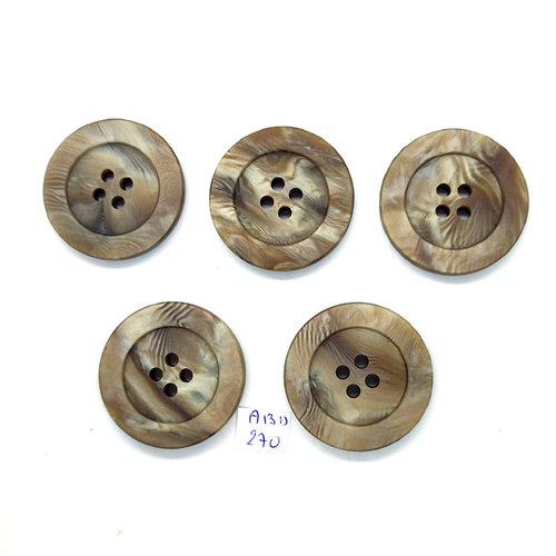 5 boutons en résine marron / beige - vintage - 39mm - abd270