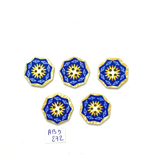 5 boutons en résine jaune et bleu - 22mm - abd272