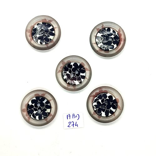 5 boutons en résine noir et transparent - 27mm - abd274