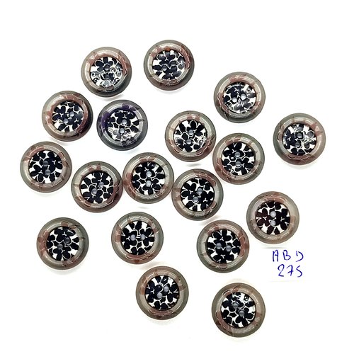 18 boutons en résine noir et transparent - 17mm - abd275