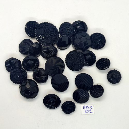 25 boutons en résine noir - taille diverse et modèles différents - abd282