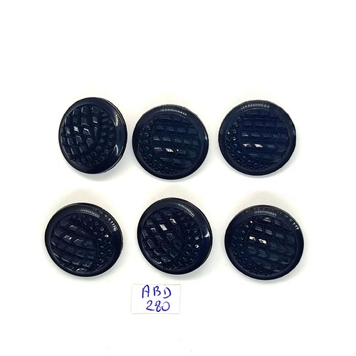 6 boutons en résine noir - 25mm - abd280