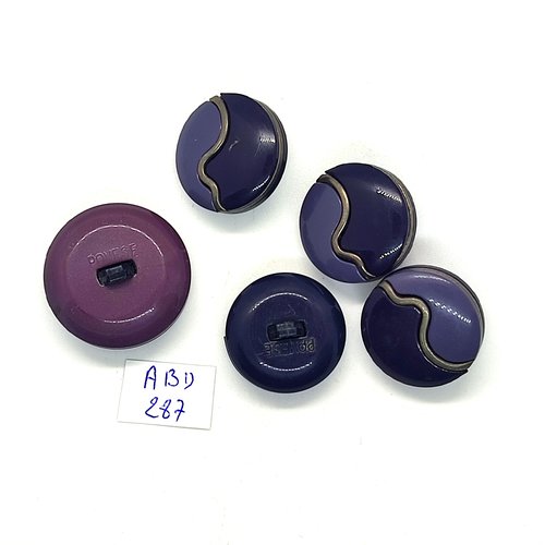 5 boutons en résine violet et gris - 28mm et 23mm - abd287
