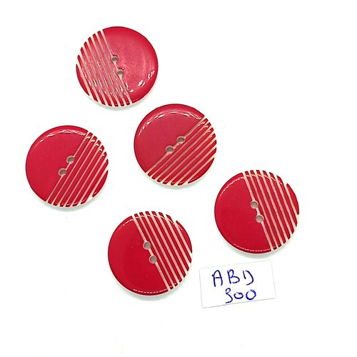 5 boutons en résine rouge et blanc - 22mm - abd300