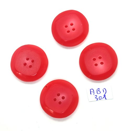 4 boutons en résine rouge clair - 26mm - abd301