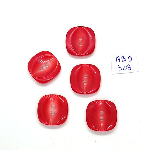 5 boutons en résine rouge - 19x19mm - abd303