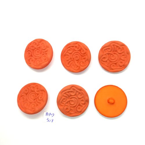 6 boutons en résine orange - 34mm - abd307