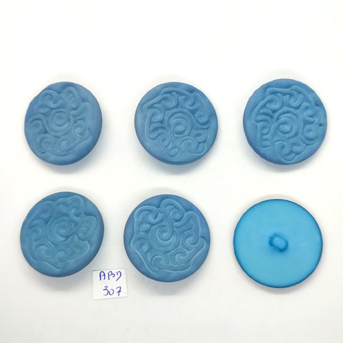 6 boutons en résine bleu - 34mm - abd307