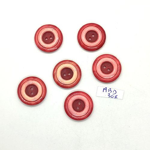 6 boutons en résine rouge et rose - 22mm - abd308