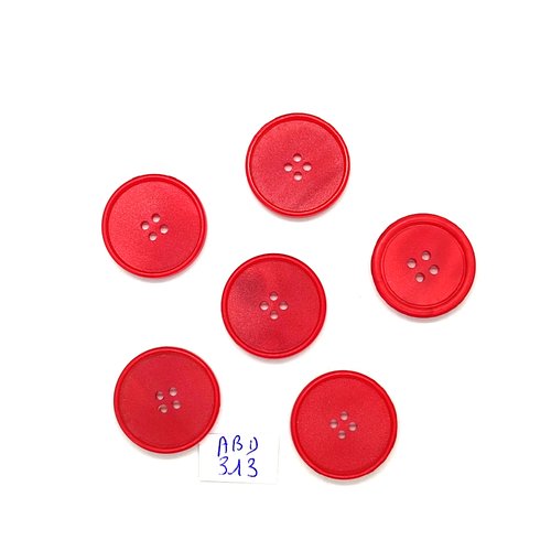 6 boutons en résine rouge - 22mm - abd313